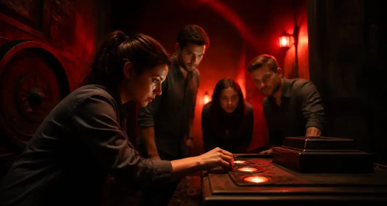 Salle d'escape game en Alsace avec d&eacute;cor d'&eacute;nigme et de myst&egrave;re
