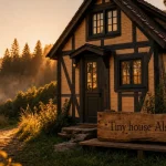 Photo tiny house alsace en ossature bois au coucher du soleil