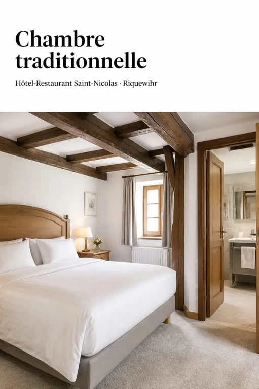 Hotel restaurant saint nicolas riquewihr alsace, chambre traditionnelle confortable dans un bâtiment ancien