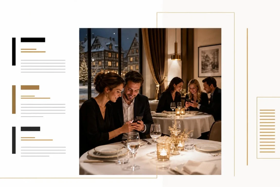 Restaurant saint sylvestre Alsace : salle de réveillon élégante avec tables dressées et ambiance chaleureuse
