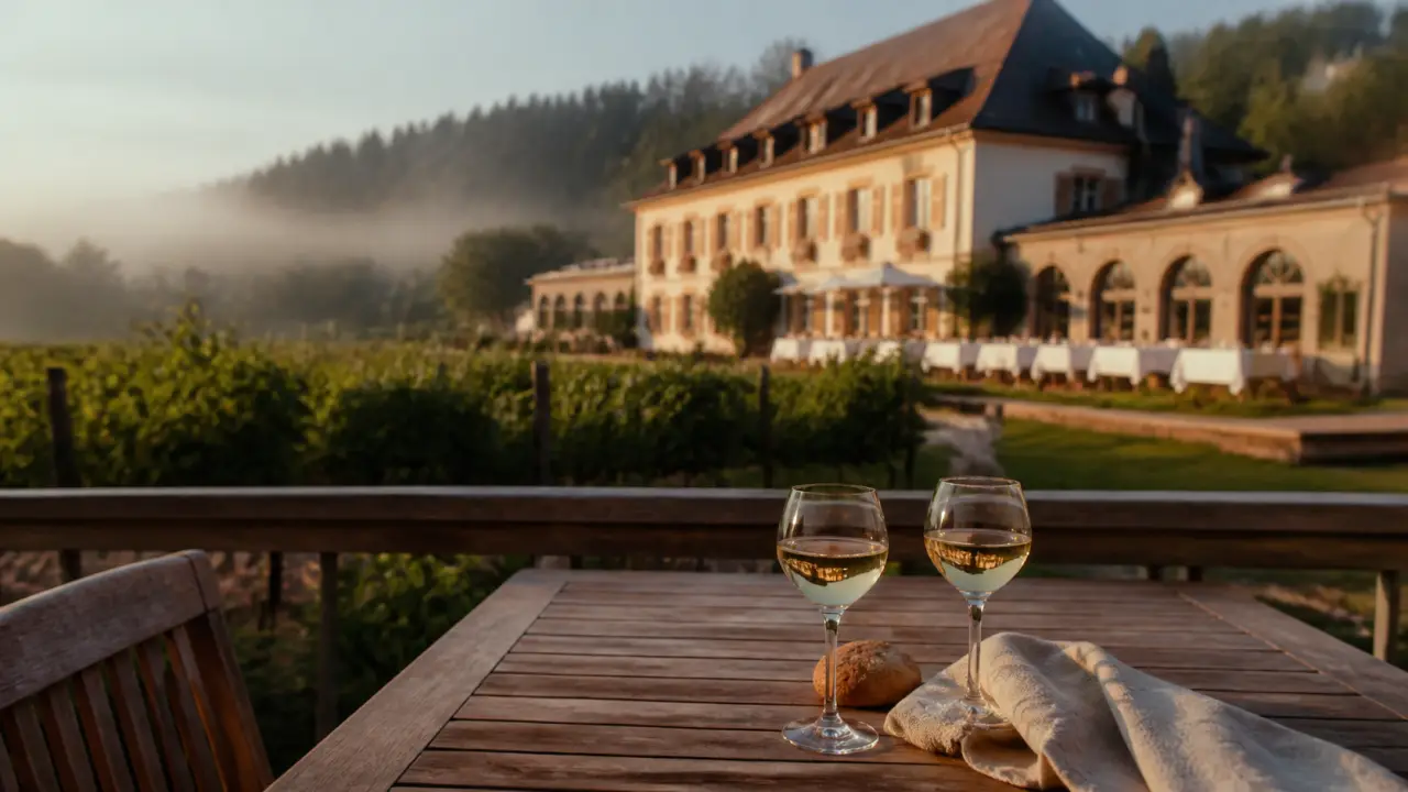 hôtel restaurant Vallée Noble Soultzmatt, Alsace, table en terrasse et vignes