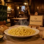 Le marronnier restaurant alsace : table et spätzle fumants