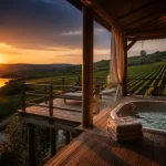 Les lodges des grands crus : lodge spa privatif près des vignes de Chablis, jacuzzi au coucher du soleil