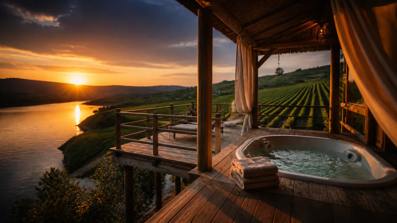 Les lodges des grands crus : lodge spa privatif près des vignes de Chablis, jacuzzi au coucher du soleil