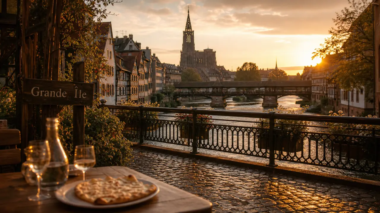 Passer un week end a strasbourg : vue Petite France et cathédrale, golden hour