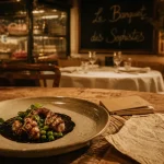 Restaurant le banquet des sophistes Strasbourg : assiette bistronomique de saison, intérieur chaleureux