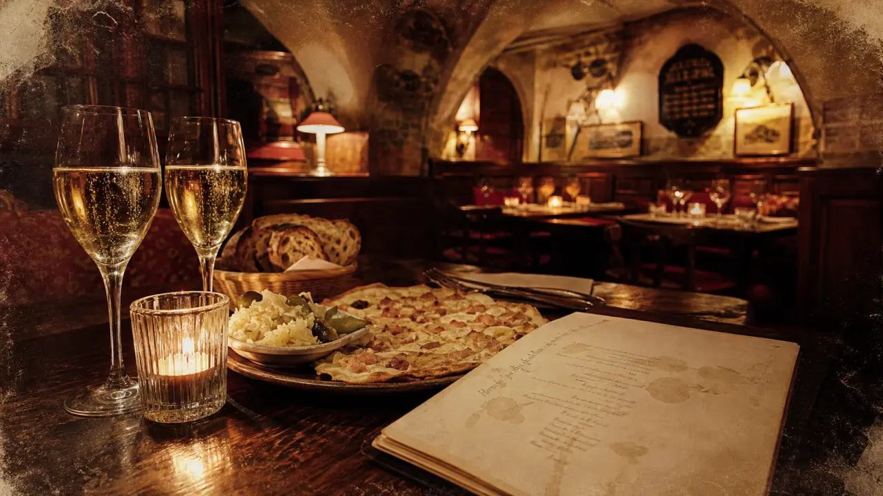 Restaurant romantique Alsace : table intime avec crémant et bougie