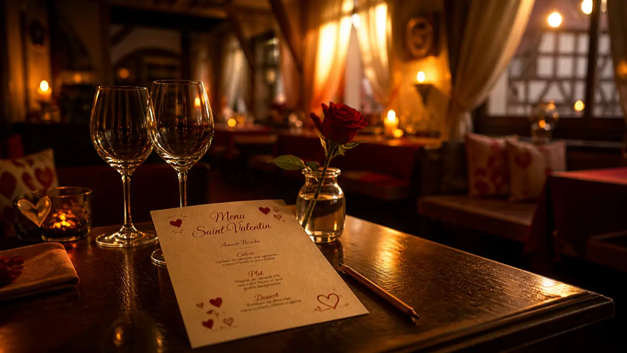 Restaurant saint valentin alsace : table à vin et carte menu