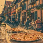 Restaurant terrasse Alsace : vue sur ruelles, tarte flambée