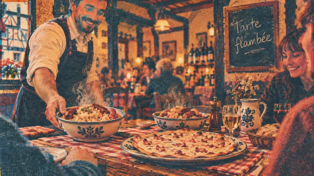 Best restaurant Alsace : winstub à Strasbourg, tarte flambée
