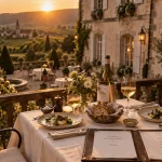 Chateau restaurant alsace : table dressée sur terrasse de château