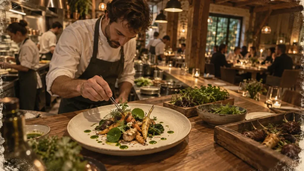 Enfin restaurant Alsace à Barr : assiette végétale de saison, table gastronomique