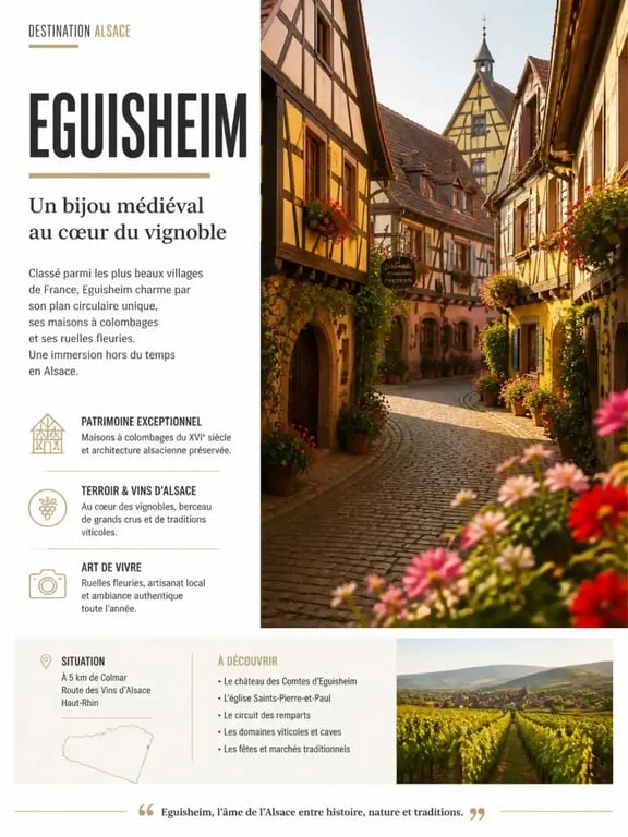 Ruelles circulaires et maisons à colombages typiques du village d'Eguisheim
