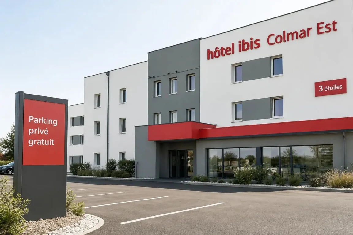 ibis colmar est hotel restaurant en alsace, façade extérieure avec parking privé gratuit