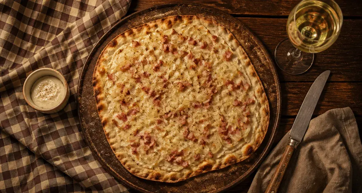 Restaurant à eguisheim alsace : tarte flambée en winstub, verre de Riesling