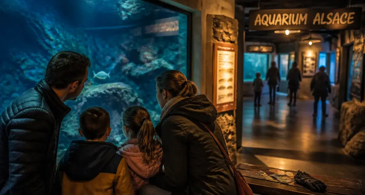 Aquarium Alsace : famille devant l’aquarium, choix zoo ou parc animalier