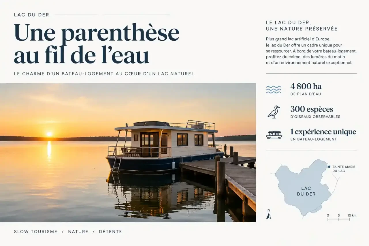 Bateau-logement sur le lac du Der, hébergement insolite flottant dans le Grand Est