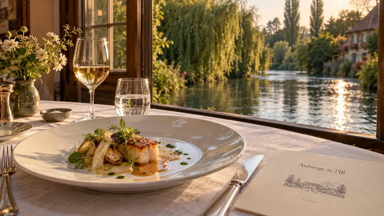 Haeberlin alsace restaurant : table dressée Auberge de l’Ill avec vue sur l’Ill