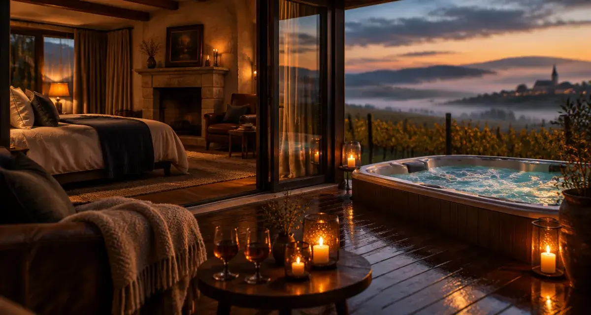 Love room Alsace : jacuzzi privatif en terrasse avec vignoble