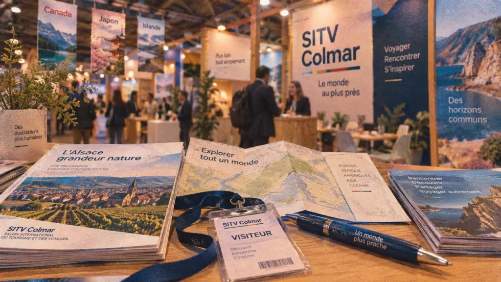 Salon du tourisme alsace 2026 SITV Colmar 2026 : accueil avec brochures et plan