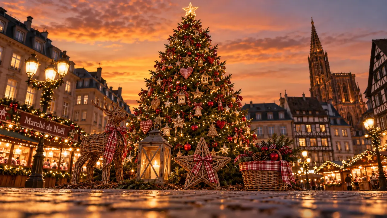 Sapin de noel de strasbourg à la place Kléber, illuminations de Noël